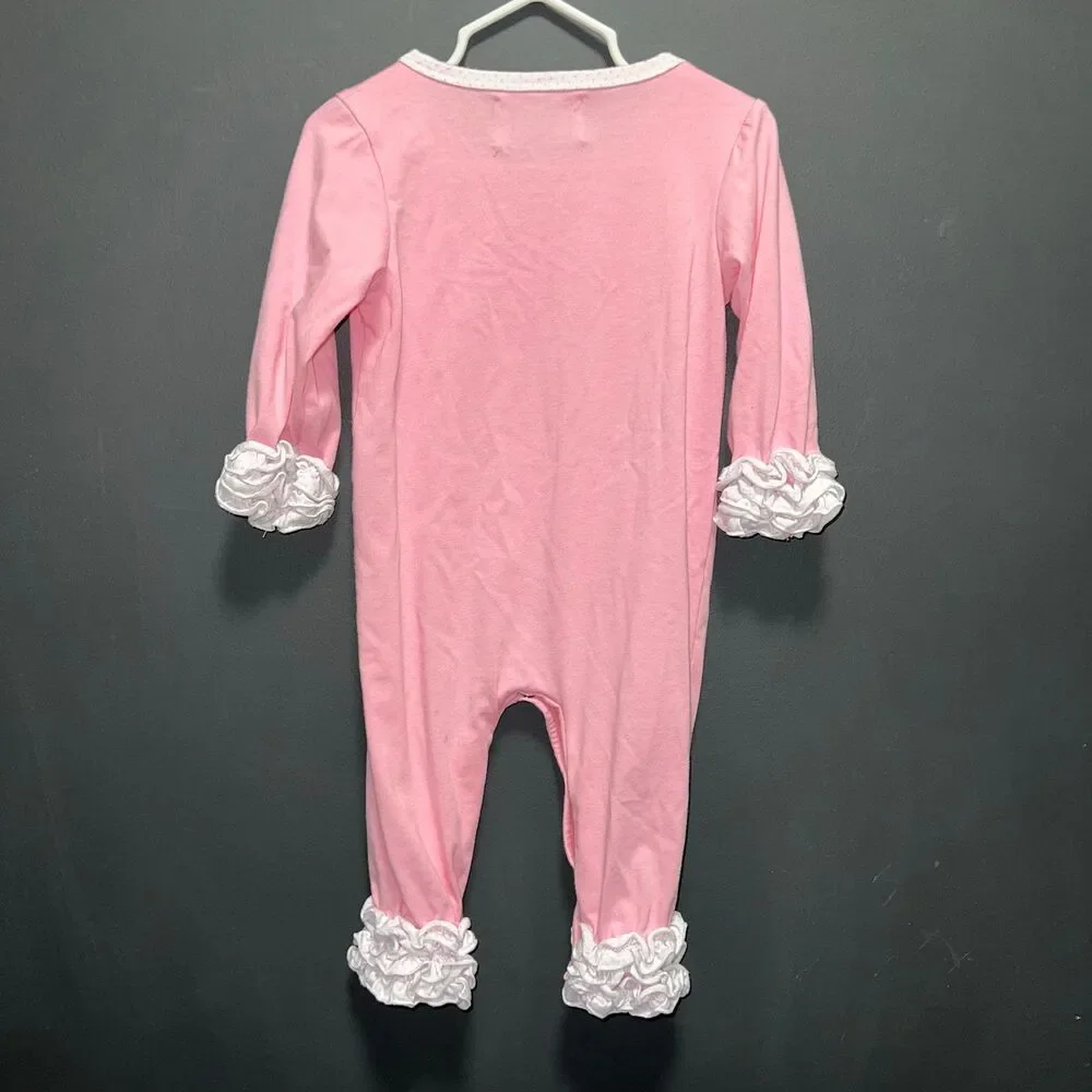 Little Southern Kids Boutique Girls Heart Embroidered Ruffle Romper 18-24m Pink
